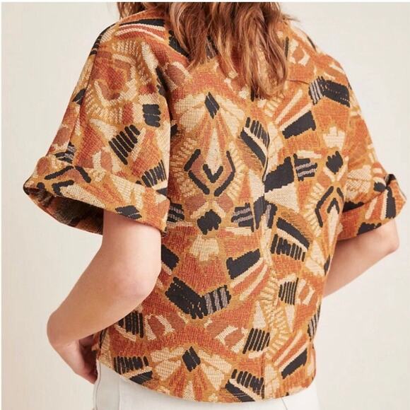 Dolan Geometric Patterned Crop Top - Orange and Black - Picture 2 of 11